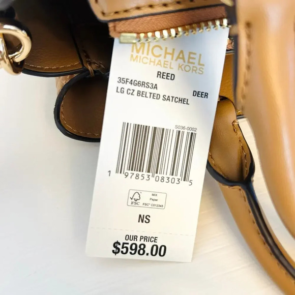 Michael Kors Reed Large Leather Belted Satchel  Handbag Deer MK - Picture 8 of 9
